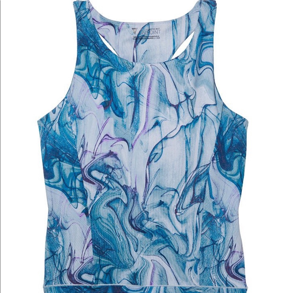 VICTORIA'S SECRET Flow On Point Racerback Tank - Faded Denim/Blue Seaview Marble